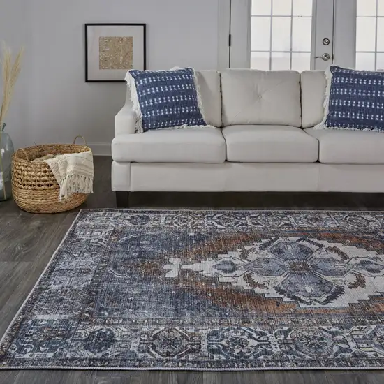 Blue Ivory And Brown Floral Area Rug Photo 8