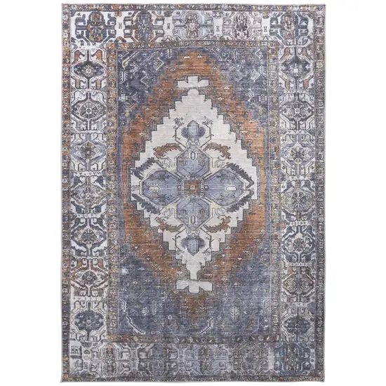 Blue Ivory And Brown Floral Area Rug Photo 1