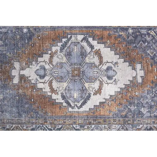 Blue Ivory And Brown Floral Area Rug Photo 2