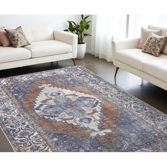 Blue Ivory And Brown Floral Area Rug Photo 1