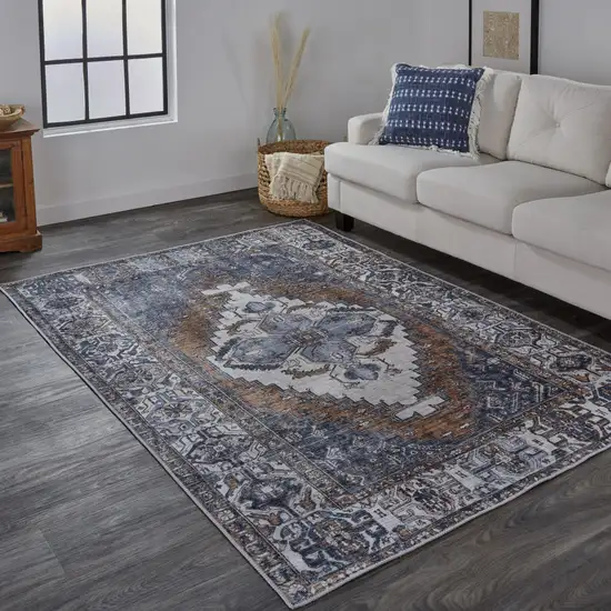 Blue Ivory And Brown Floral Area Rug Photo 5