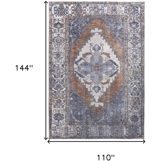 Blue Ivory And Brown Floral Area Rug Photo 3