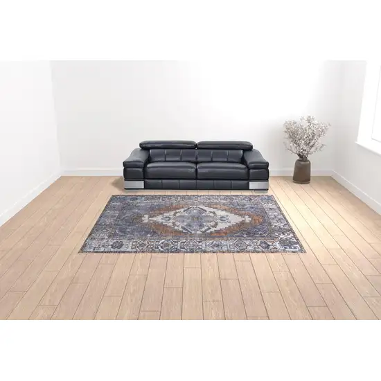 Blue Ivory And Brown Floral Area Rug Photo 3