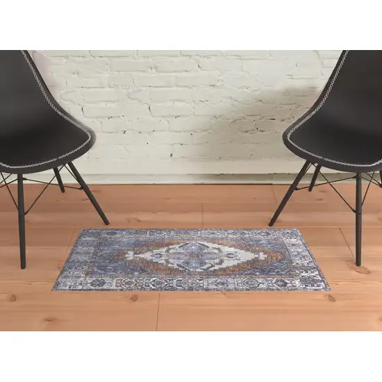 Blue Ivory And Brown Floral Area Rug Photo 3