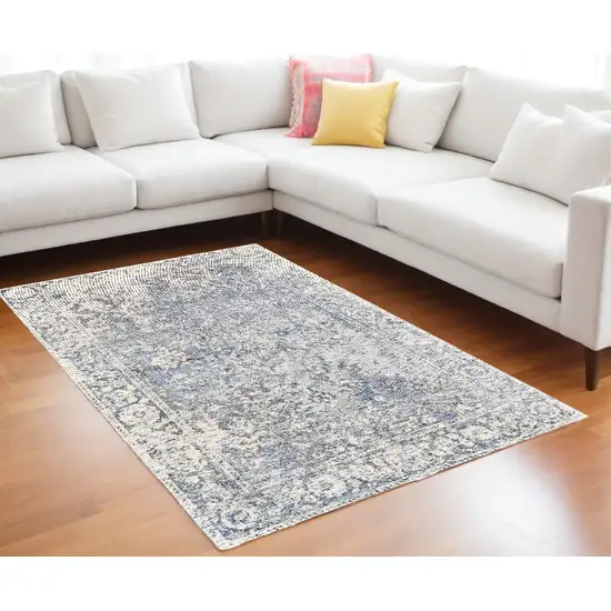 Blue Ivory And Gray Abstract Hand Woven Area Rug Photo 1