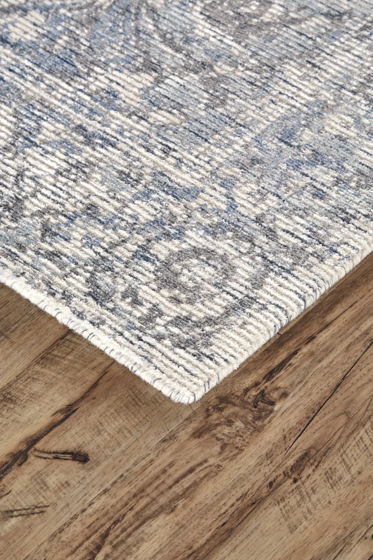 Blue Ivory And Gray Abstract Hand Woven Area Rug Photo 3