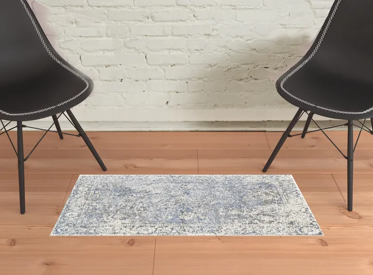 Blue Ivory And Gray Abstract Hand Woven Area Rug Photo 2