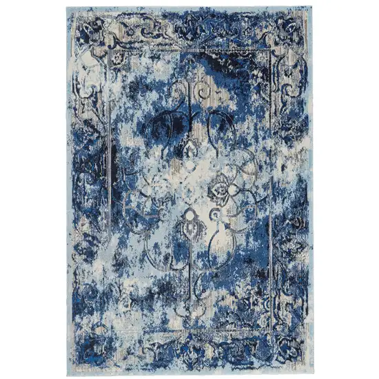 Blue Ivory And Gray Floral Distressed Stain Resistant Area Rug Photo 1