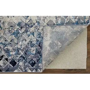 Photo of Blue Ivory And Gray Geometric Power Loom Distressed Area Rug