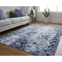 Photo of Blue Ivory And Gray Geometric Power Loom Distressed Area Rug