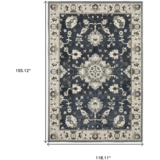 Blue Ivory And Gray Oriental Area Rug Photo 3