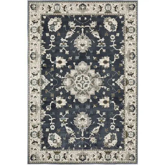 Blue Ivory And Gray Oriental Area Rug Photo 2