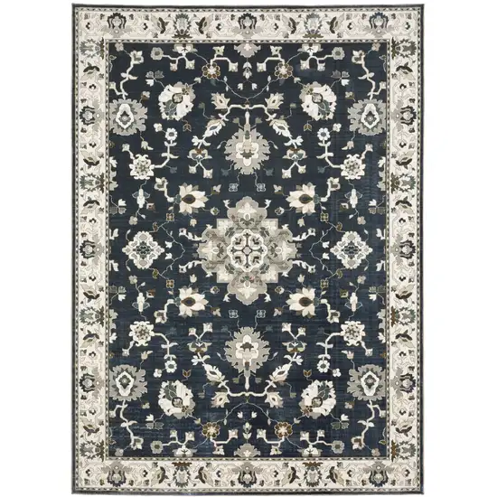 Blue Ivory And Gray Oriental Area Rug Photo 2