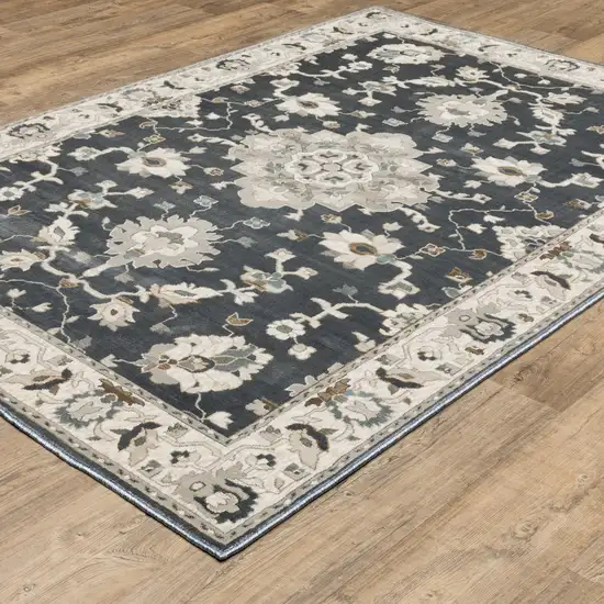 Blue Ivory And Gray Oriental Area Rug Photo 5