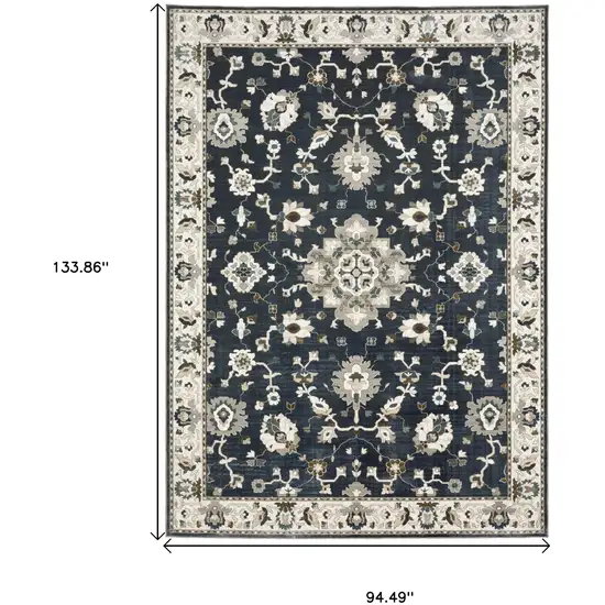 Blue Ivory And Gray Oriental Area Rug Photo 3