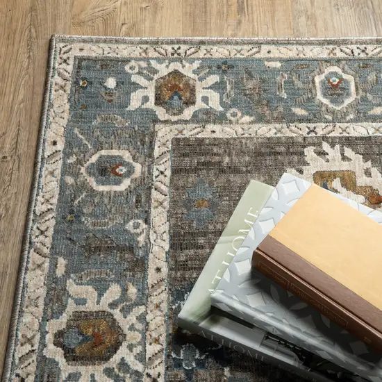 Blue Ivory And Gray Oriental Area Rug Photo 9