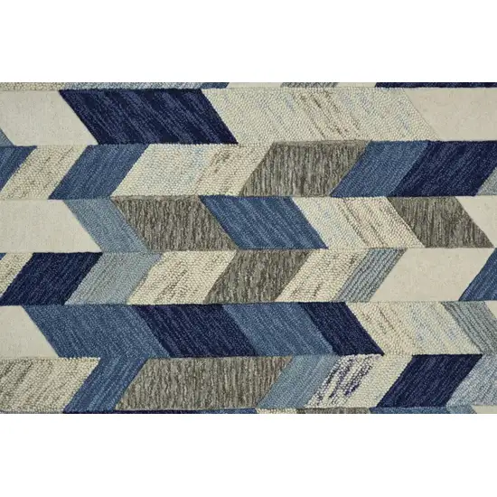 Blue Ivory And Gray Wool Geometric Tufted Handmade Area Rug Photo 7