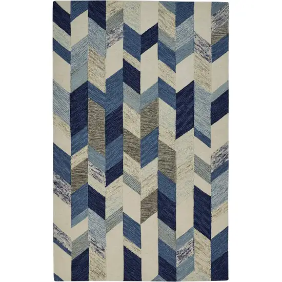 Blue Ivory And Gray Wool Geometric Tufted Handmade Area Rug Photo 2