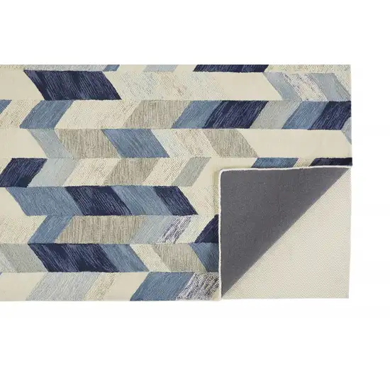 Blue Ivory And Gray Wool Geometric Tufted Handmade Area Rug Photo 3