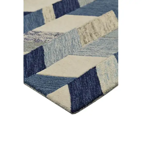 Blue Ivory And Gray Wool Geometric Tufted Handmade Area Rug Photo 4