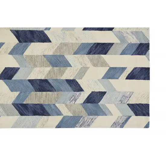 Blue Ivory And Gray Wool Geometric Tufted Handmade Area Rug Photo 1