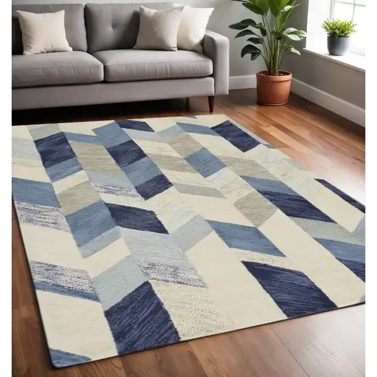 Blue and Ivory Wool Geometric Hand Tufted Area Rug Photo 1