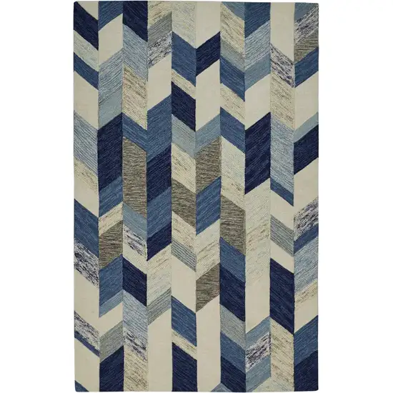 Blue Ivory And Gray Wool Geometric Tufted Handmade Area Rug Photo 4