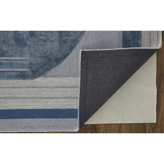 Blue Ivory And Gray Wool Striped Tufted Handmade Area Rug Photo 4