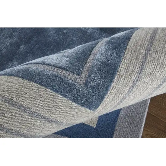 Blue Ivory And Gray Wool Striped Tufted Handmade Area Rug Photo 5