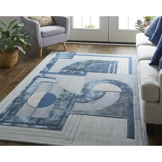 Blue Ivory And Gray Wool Striped Tufted Handmade Area Rug Photo 9