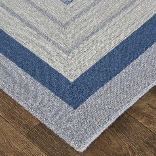 Blue Ivory And Gray Wool Striped Tufted Handmade Area Rug Photo 3