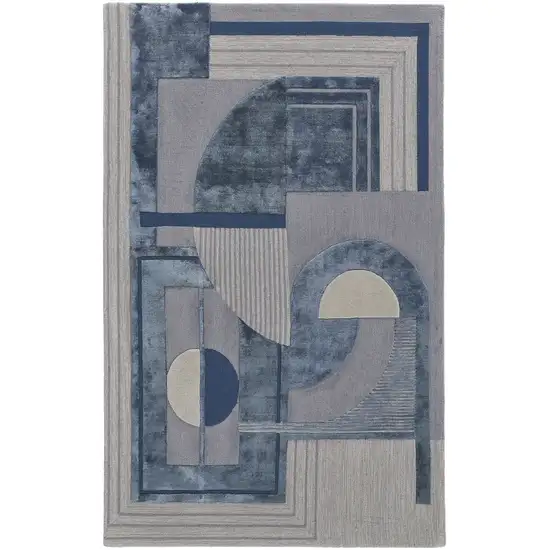 Blue Ivory And Gray Wool Striped Tufted Handmade Area Rug Photo 1