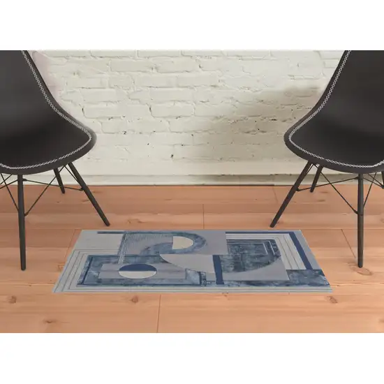 Blue Ivory And Gray Wool Striped Tufted Handmade Area Rug Photo 2