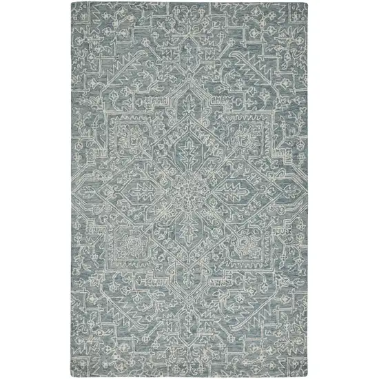 Blue Ivory And Green Wool Floral Tufted Handmade Stain Resistant Area Rug Photo 1