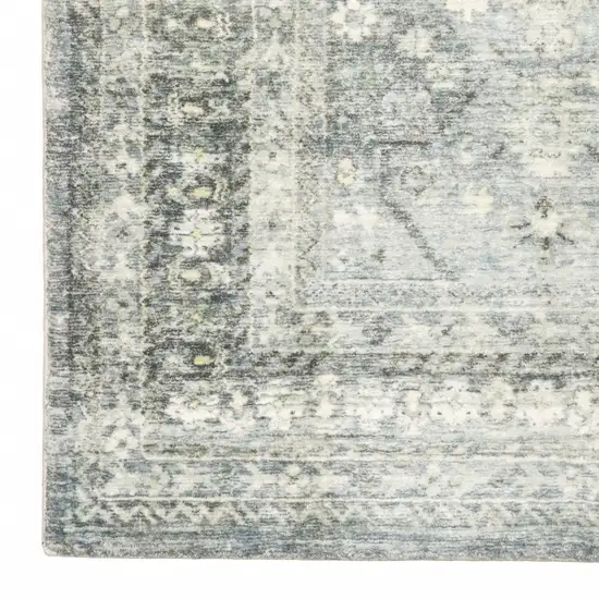 Blue Ivory And Grey Oriental Power Loom Stain Resistant Area Rug Photo 3