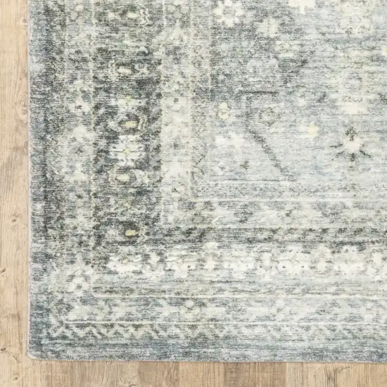 Blue Ivory And Grey Oriental Power Loom Stain Resistant Runner Rug Photo 2