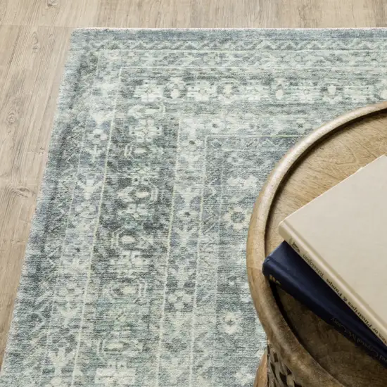 Blue Ivory And Grey Oriental Power Loom Stain Resistant Runner Rug Photo 6