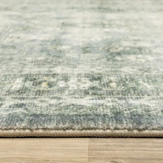 Blue Ivory And Grey Oriental Power Loom Stain Resistant Runner Rug Photo 9