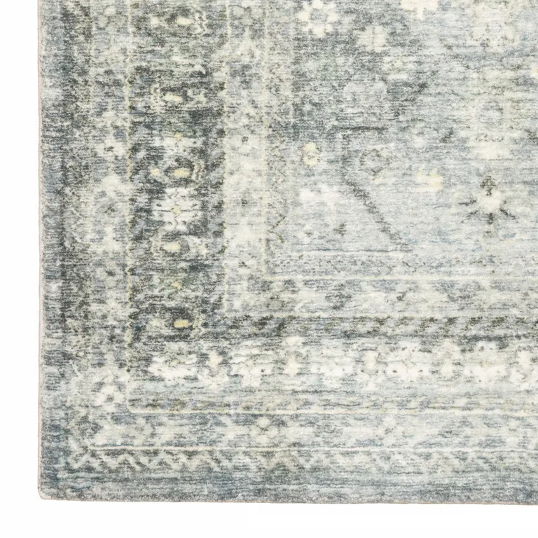 Blue Ivory And Grey Oriental Power Loom Stain Resistant Runner Rug Photo 3