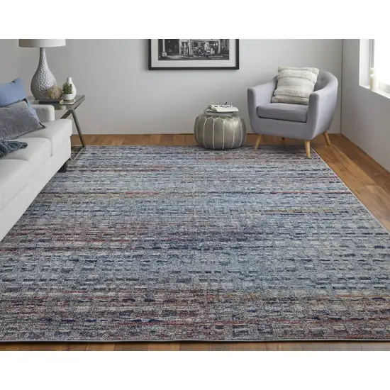 Blue Ivory And Orange Abstract Power Loom Stain Resistant Area Rug Photo 6