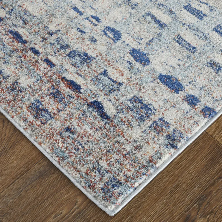 Blue Ivory And Orange Abstract Power Loom Stain Resistant Area Rug Photo 4