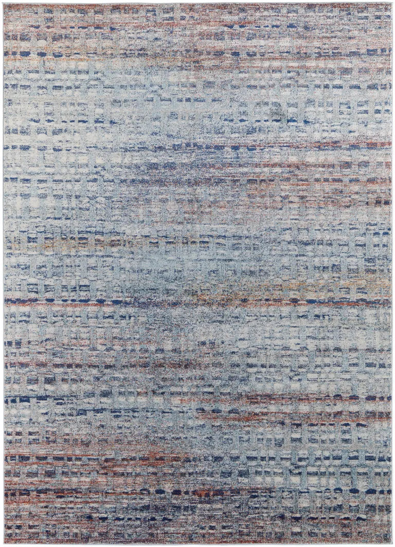 Blue Ivory And Orange Abstract Power Loom Stain Resistant Area Rug Photo 1