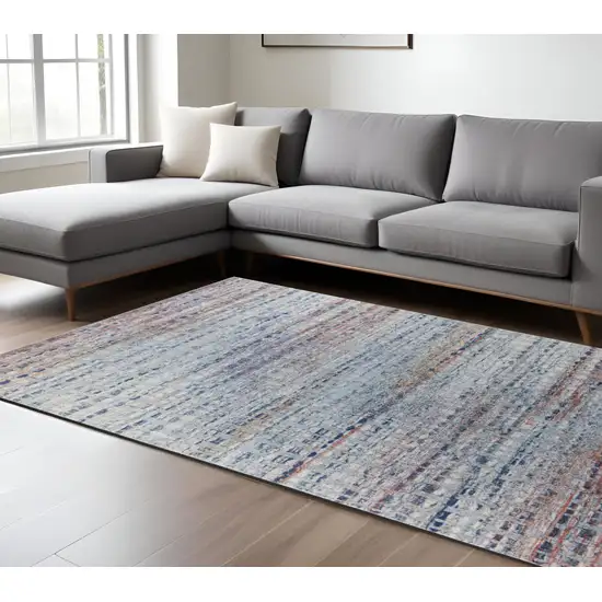 Blue and Ivory Abstract Power Loom Non Skid Area Rug Photo 1