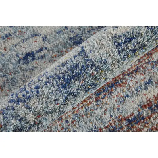 Blue Ivory And Orange Abstract Power Loom Stain Resistant Area Rug Photo 9