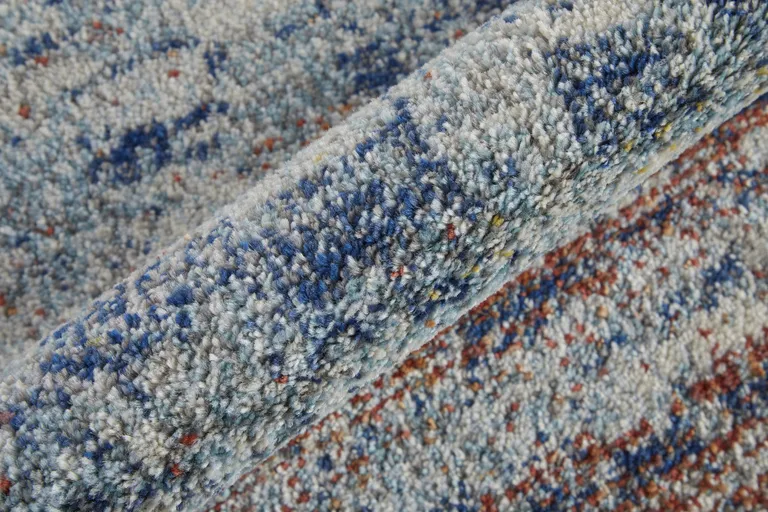 Blue Ivory And Orange Abstract Power Loom Stain Resistant Area Rug Photo 3