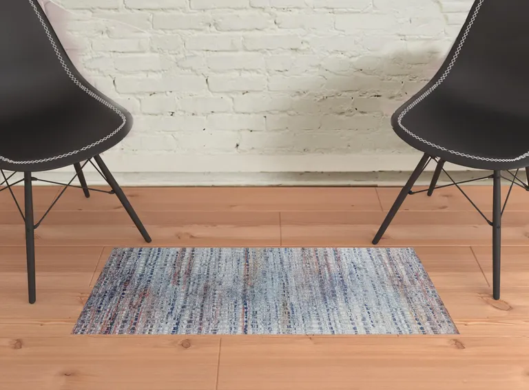 Blue Ivory And Orange Abstract Power Loom Stain Resistant Area Rug Photo 2