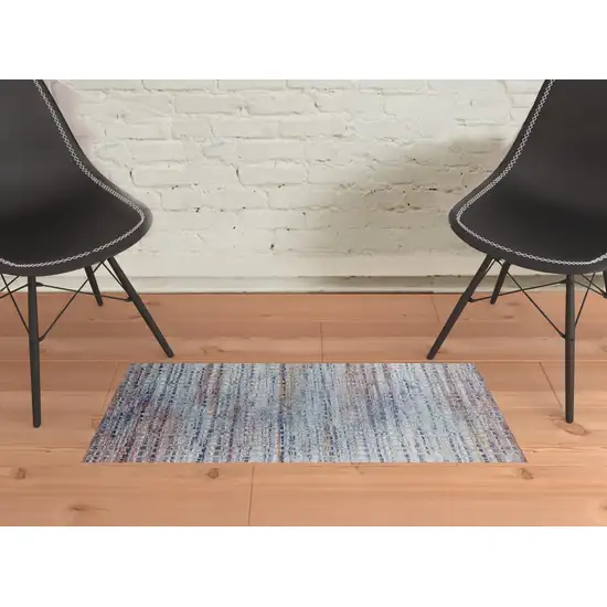 Blue Ivory And Orange Abstract Power Loom Stain Resistant Area Rug Photo 2