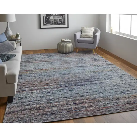 Blue Ivory And Orange Abstract Power Loom Stain Resistant Area Rug Photo 7