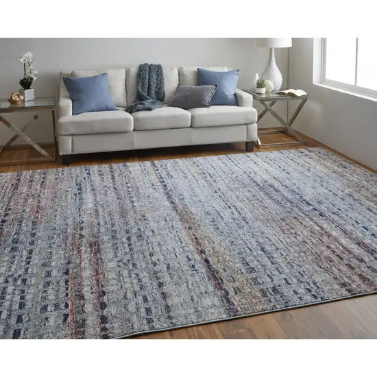 Blue Ivory And Orange Abstract Power Loom Stain Resistant Area Rug Photo 8