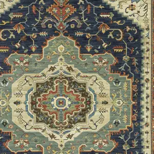 Photo of Blue Ivory And Orange Oriental Area Rug With Fringe